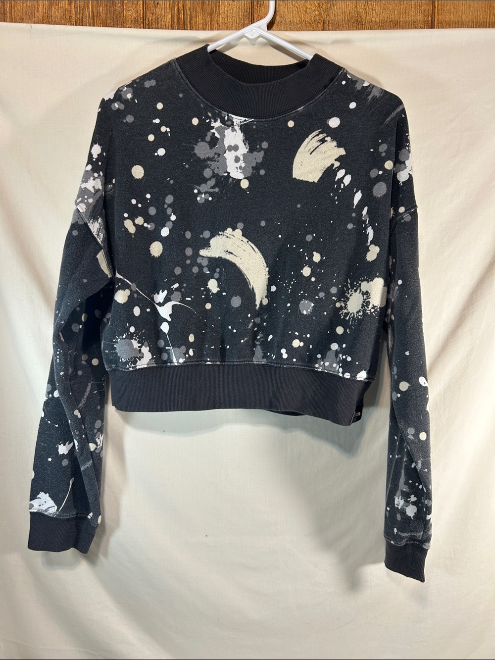 Justice Girls Paint Splatter Cropped Sweatshirt Black/White
